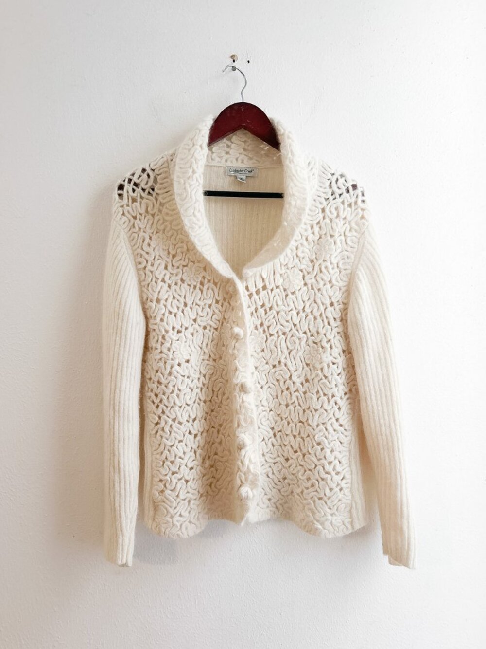 VINTAGE Coldwater Creek Ivory Angora Blend Textured Soft Knit Cardigan 1X